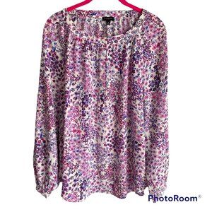 TALBOTS Ladies Purple and Pinks Floral Long Sleeve Career Blouse, M